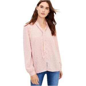 Loft Clip Bow Blush Buttun Up Blouse Long Sleeve Size XL